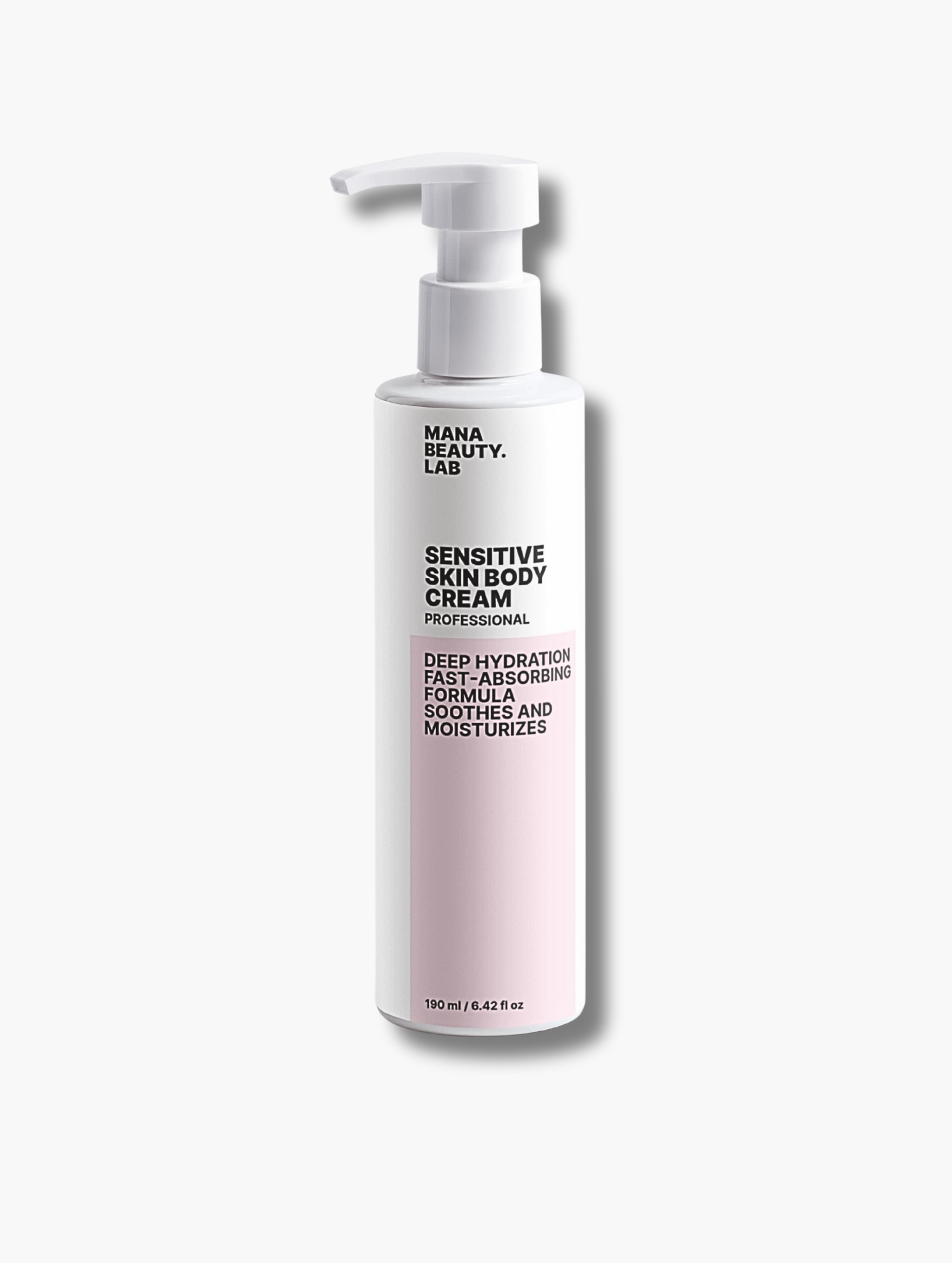 Soothing body lotion for sensitive skin by MANA BEAUTY.LAB in white bottle